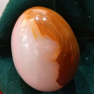 Polished Stone Egg Paperweight - Beige, White and Brown